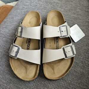 NEW IN BOX BIRKENSTOCK Arizona Leather slide sandal pull up stone